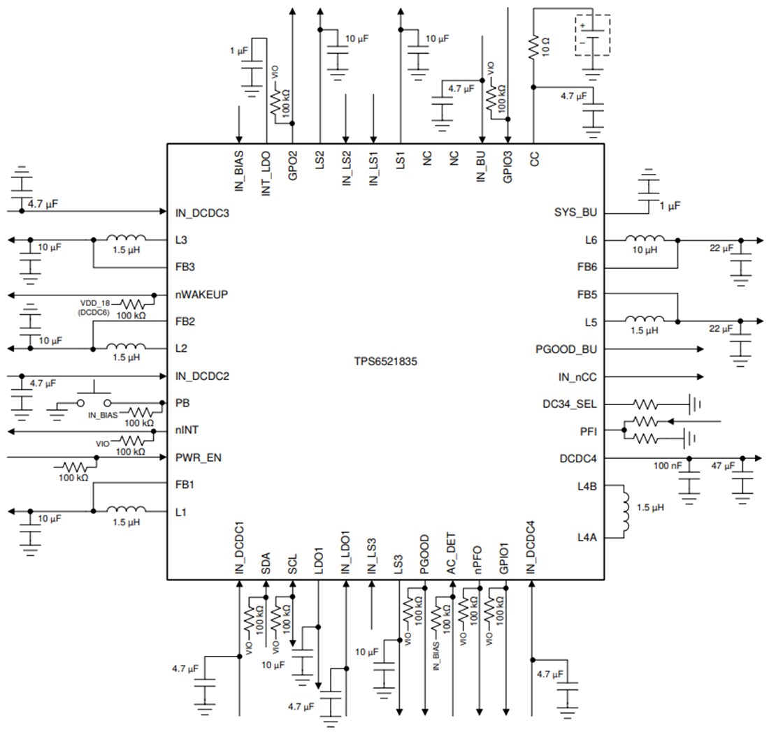 Schematic - Texas Instruments TPS6521835 Power Management IC (PMIC)