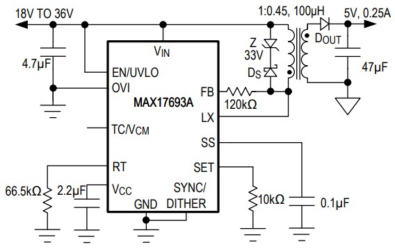 Analog Devices / Maxim Integrated MAX17693 No-Opto Isolated Flyback Converters
