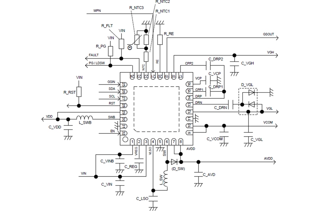 Application Circuit Diagram - ROHM Semiconductor BM81810MUV-M Automotive Panel Power Management IC