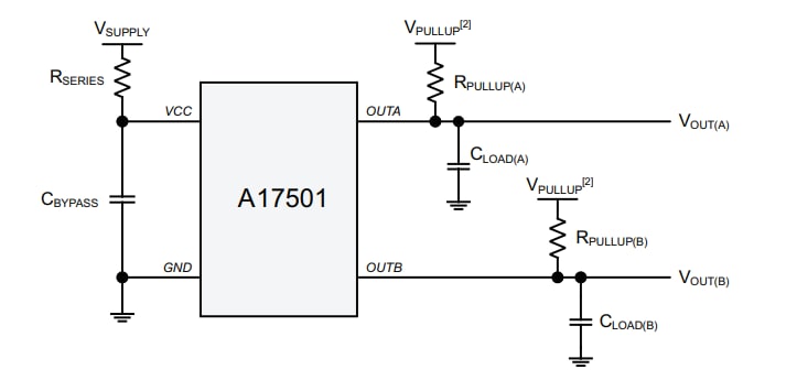 Application Circuit Diagram - Allegro MicroSystems A17501 Dual Output Speed & Sensor ICs