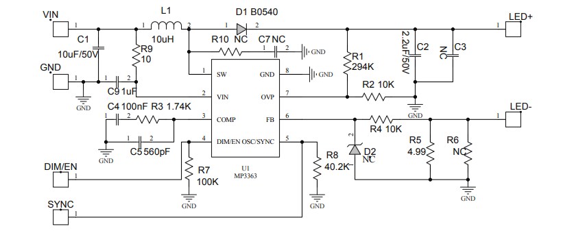 Schematic - Monolithic Power Systems (MPS) EV3363-J-00A Evaluation Board