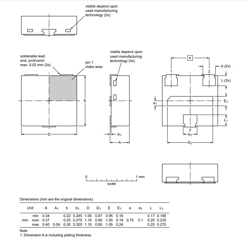 Mechanical Drawing - Nexperia SOT1215 Surface-Mounted Package Products