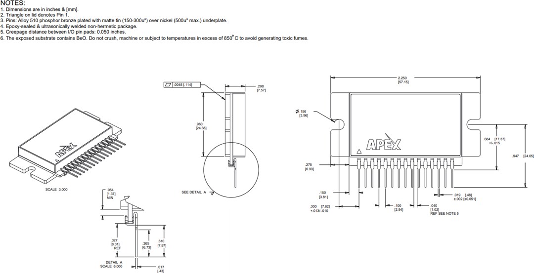 Mechanical Drawing - Apex Microtechnology PA22 High Voltage Power Operational Amplifier