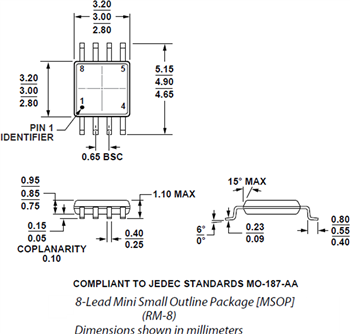 Mechanical Drawing - Analog Devices Inc. ADA4505 Micropower Amplifiers
