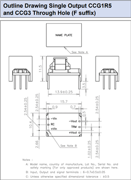 機械製圖 - TDK-Lambda CCG1R5/CCG3 1.5W/3W隔離式DC-DC轉換器