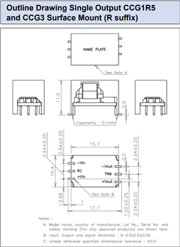機械製圖 - TDK-Lambda CCG1R5/CCG3 1.5W/3W隔離式DC-DC轉換器