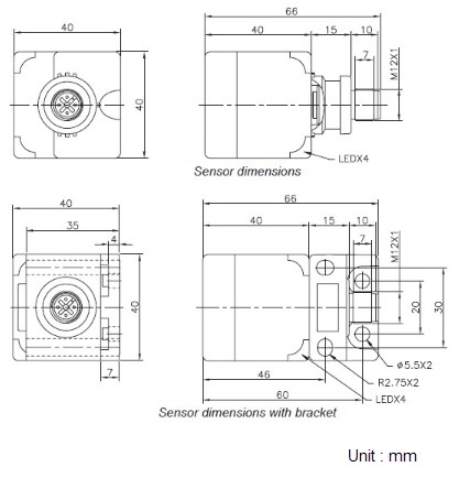 Mechanical Drawing - Carlo Gavazzi IRC40 Inductive Sensors for Conveyors & Escalators