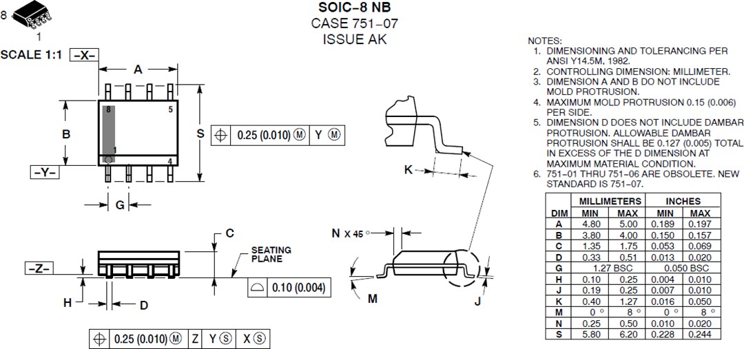 Mechanical Drawing - onsemi NCP1623 CrM Power Factor Controller