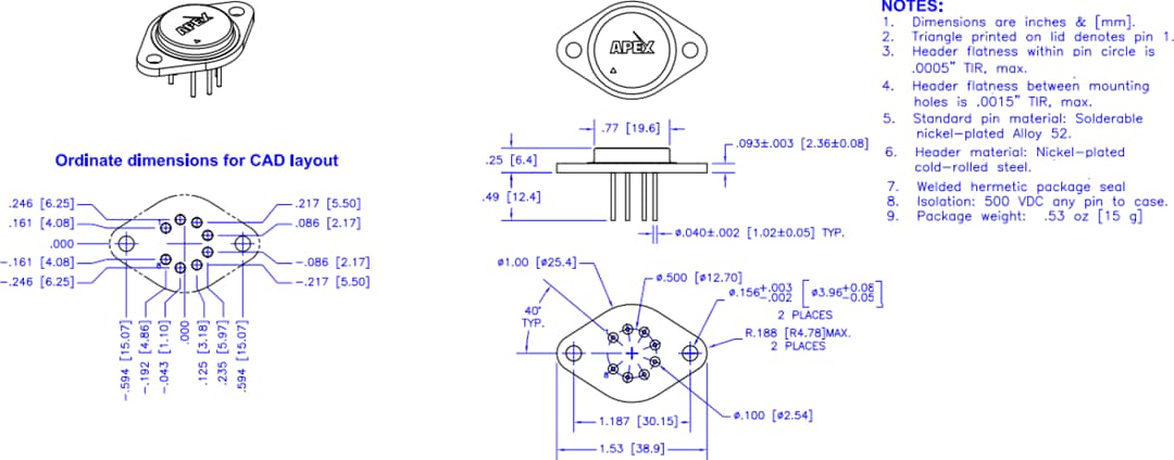 Mechanical Drawing - Apex Microtechnology PA74/A & PA76/A Class C Power Amplifiers