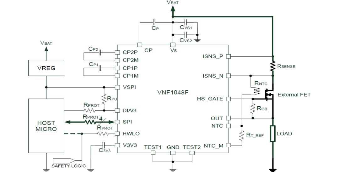 Application Circuit Diagram - STMicroelectronics VNF1048F Automotive High-Side Switch Controller