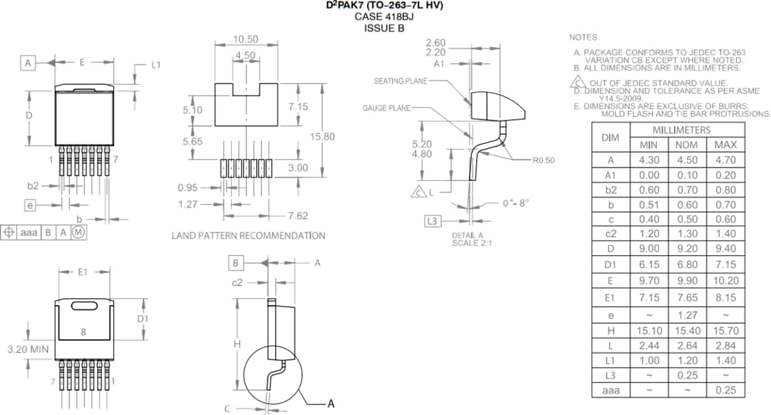 機械製圖 - onsemi NTBG022N120M3S 1200V M3S系列SiC MOSFET