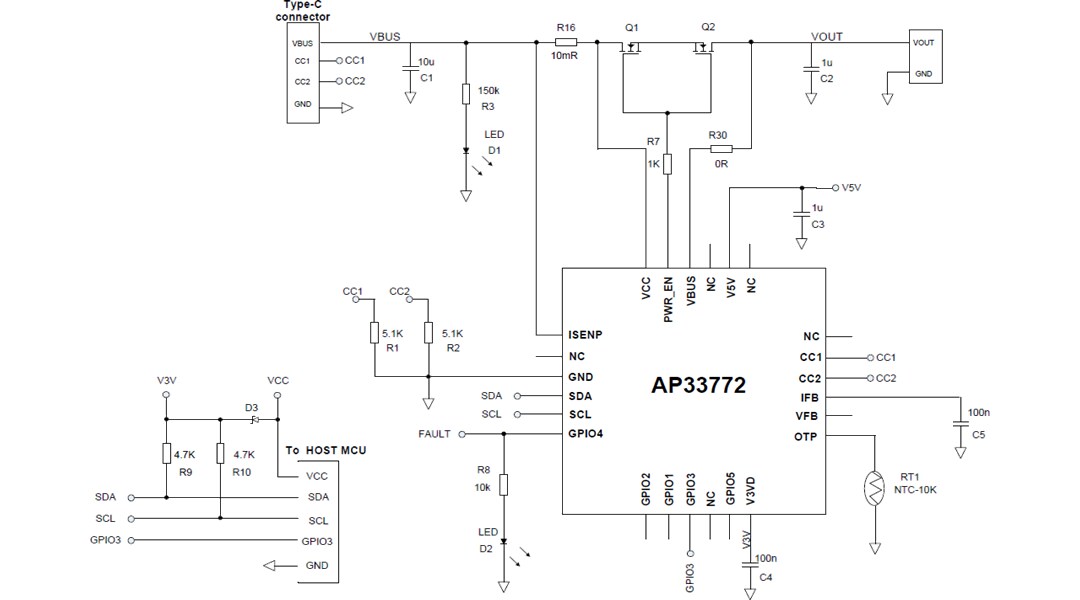 Application Circuit Diagram - Diodes Incorporated AP33772 USB Type-C™  PD Sink Controller