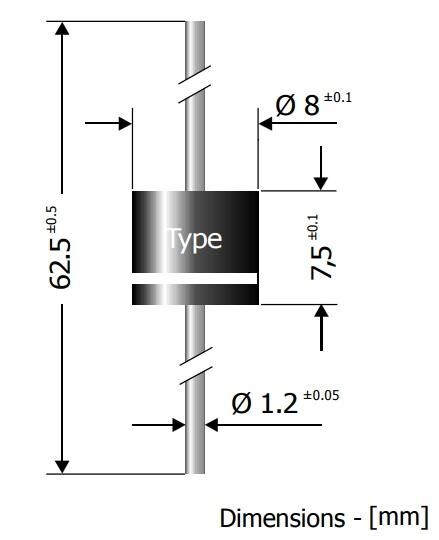 Mechanical Drawing - Diotec Semiconductor P1200x Silicon Rectifier Diodes