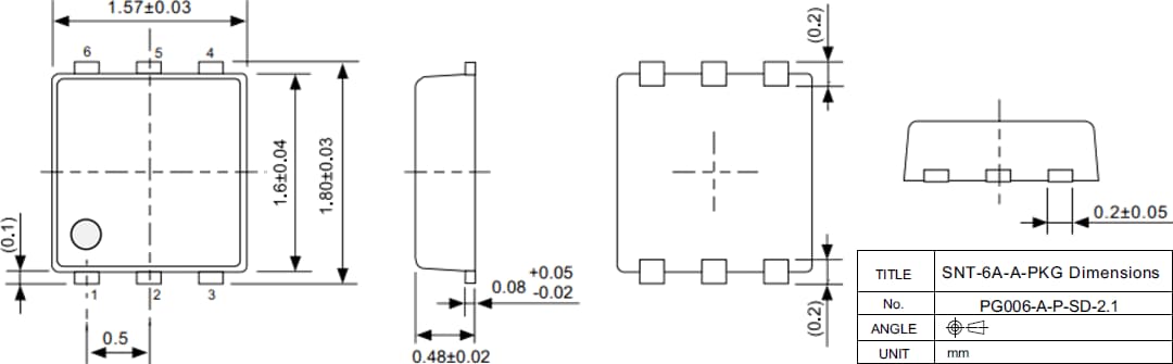 Mechanical Drawing - ABLIC S-82M1A, S-82N1A, S-82N1B Battery Protection ICs