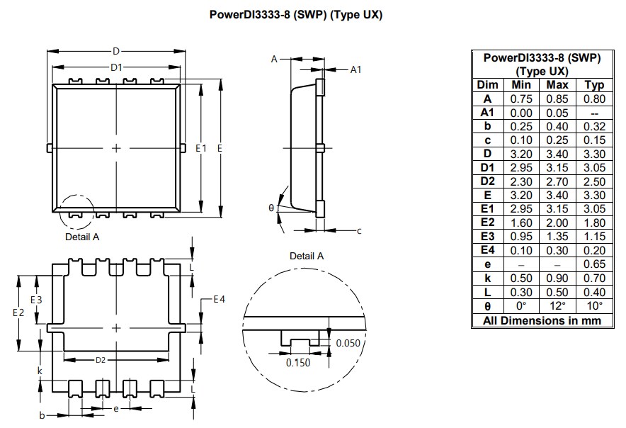 Mechanical Drawing - Diodes Incorporated DMTH46M7SFVWQ N-Ch Enhancement Mode MOSFET