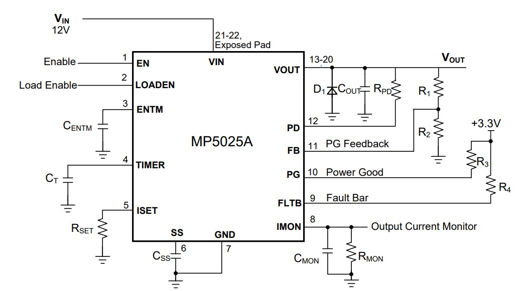 Application Circuit Diagram - Monolithic Power Systems (MPS) MP5025A Hot-Swap Protection Devices