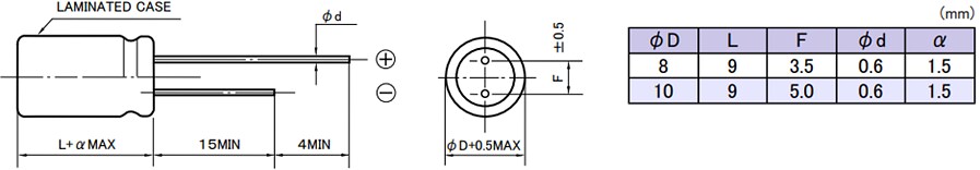 Rubycon PZS Lead-Wire Aluminum Electrolytic Capacitors