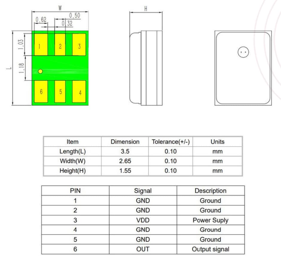 Mechanical Drawing - PUI Audio VMM-1627L-R Bone Conduction MEMS Microphone