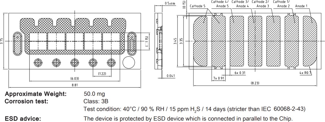 Mechanical Drawing - ams OSRAM OSLON® Black Flat X KW5 HQL631.TK LEDs (5 Chip)