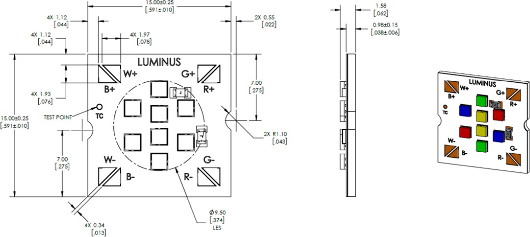 Mechanical Drawing - Luminus Devices CTM-9 & CTM-14 RGBW Tunable LED Spot Modules