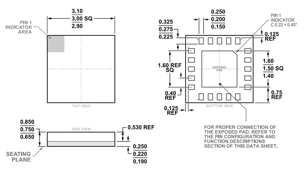 Mechanical Drawing - Analog Devices Inc. ADRF5141 High-Power Transmit & Receive Switch ICs
