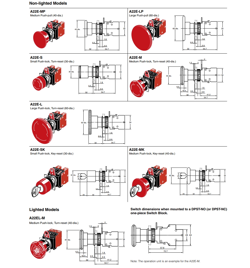 Omron Industrial Automation A22E Emergency Stop Switches