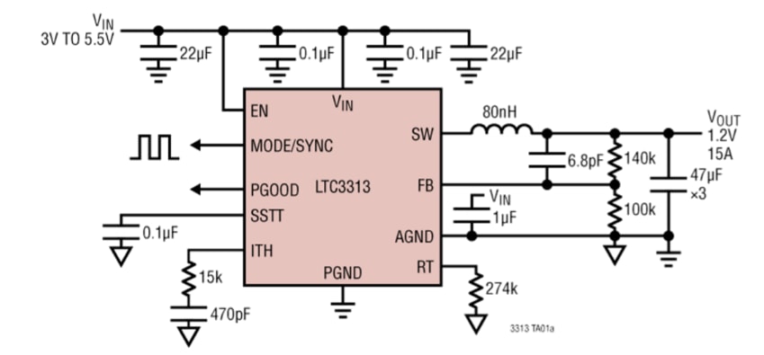 應用電路圖 - Analog Devices Inc. LTC3313降壓型Silent Switchers®