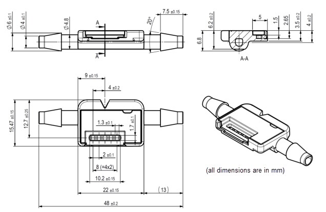 Mechanical Drawing - Sensirion LD20-2600B Liquid Flow Sensor