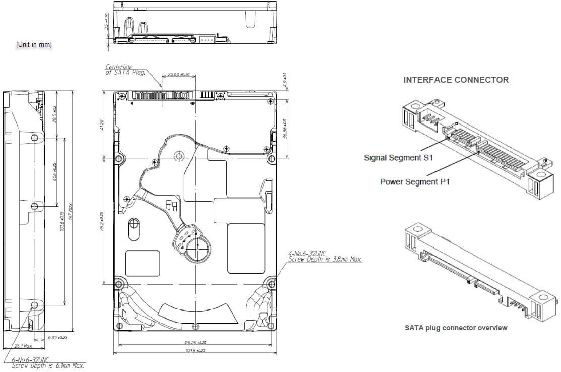 Mechanical Drawing - Toshiba MG10 Hard Disk Drive (HDD)