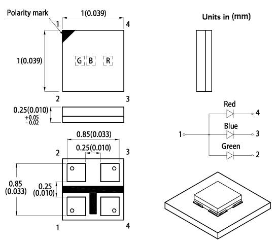 Mechanical Drawing - Kingbright APGF1012GBRC-07 RGB Surface Mount LED