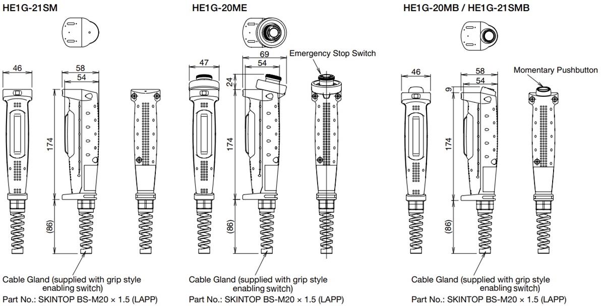 Mechanical Drawing - IDEC HE1G Three-position Grip Switches