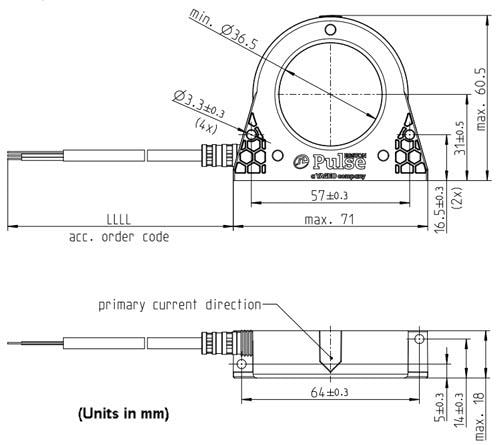 Mechanical Drawing - Pulse Egston Rogowski RC01/03/05/07 Coil Current Sensors