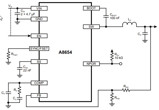 Application Circuit Diagram - Allegro MicroSystems A8654 Synchronous Buck Regulator