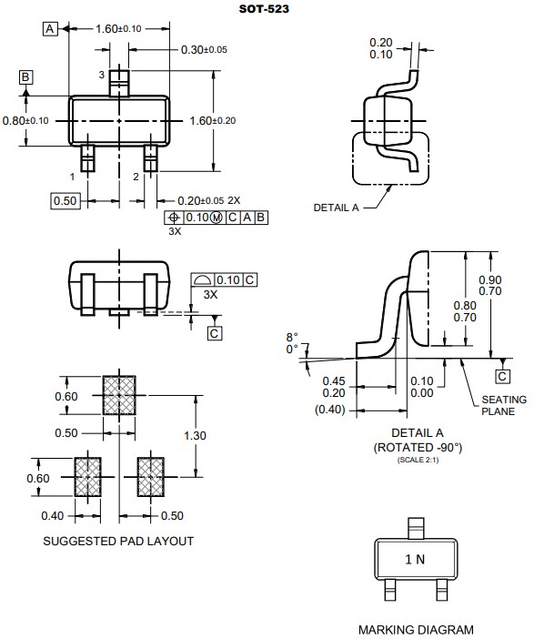 Mechanical Drawing - Taiwan Semiconductor MMBT3904T NPN Bipolar Transistor