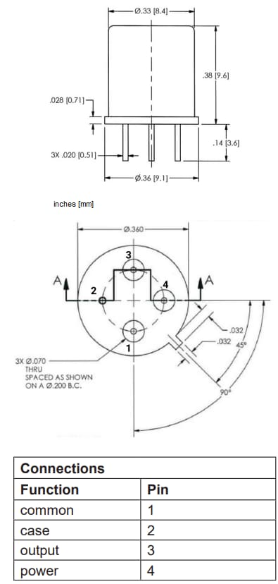 機械製圖 - Amphenol Wilcoxon LVEP-TO5嵌入式加速度計