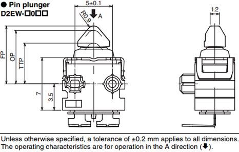 Mechanical Drawing - Omron Electronics D2EW Sealed Ultra-Subminiature Basic Switches
