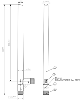 Mechanical Drawing - Taoglas GW IP67 Wi-Fi® 2.4/5.8/7.125GHz Terminal Antennas