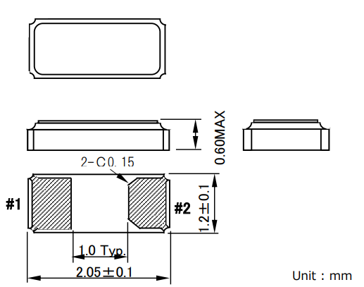 Mechanical Drawing - Seiko Instruments SC-20P SMD Quartz Crystal Unit
