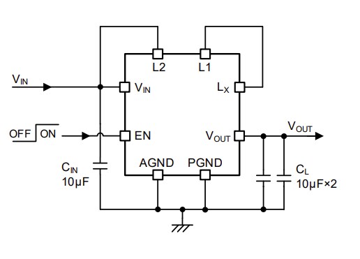 Application Circuit Diagram - Torex Semiconductor XCL104/XCL105 Step-Up DC/DC Converters