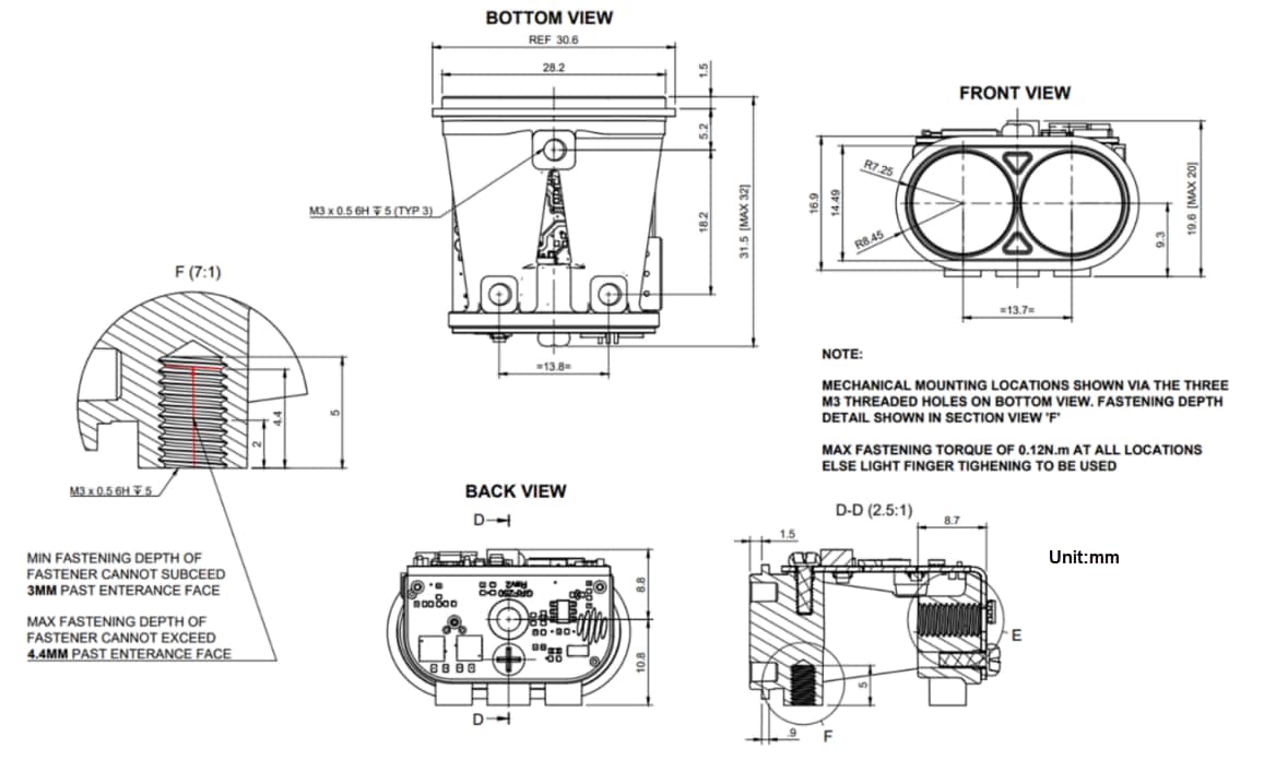 Mechanical Drawing - LightWare LiDAR GRF-250 Laser Rangefinder