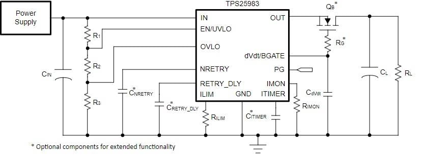 電路圖 - Texas Instruments TPS25983熱插拔電子保險絲