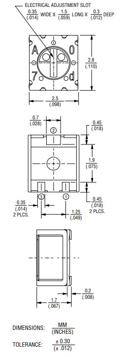 Mechanical Drawing - Bourns 3312 Trimpot® Trimming Potentiometers