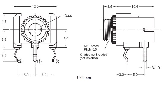 Mechanical Drawing - Kycon STX-3100 3.5mm Audio Jacks