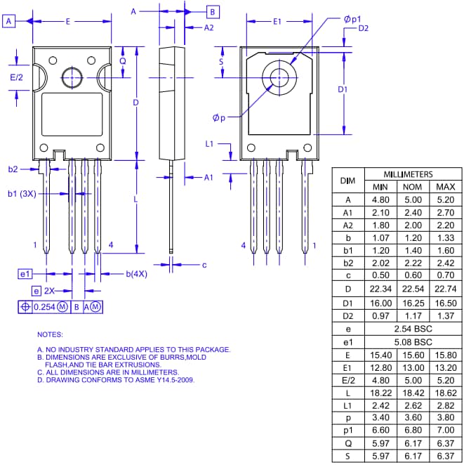 機械製圖 - onsemi NTH4L018N075SC1 N通道SiC MOSFET