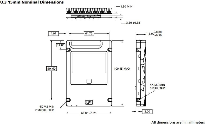 Mechanical Drawing - Micron XTR NVMe™ SSDs