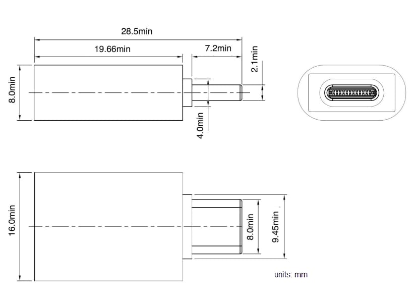 Mechanical Drawing - CUI Inc SUA-A & SUA-C USB Adapters