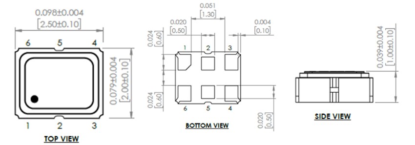 Mechanical Drawing - Abracon AK2AAIG ClearClock™ Oscillators