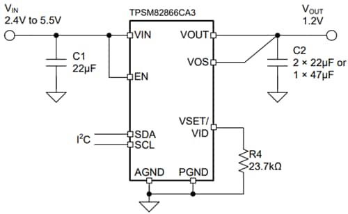 Application Circuit Diagram - Texas Instruments TPSM82866C Step-Down MagPack™ Power Module
