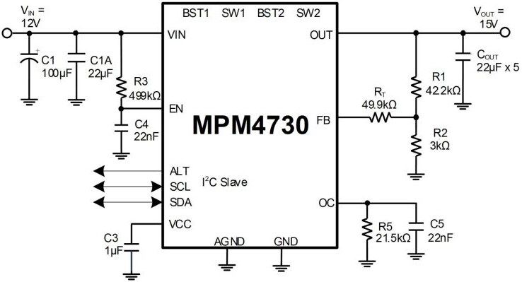 Application Circuit Diagram - Monolithic Power Systems (MPS) MPM4730 Buck-Boost Modules