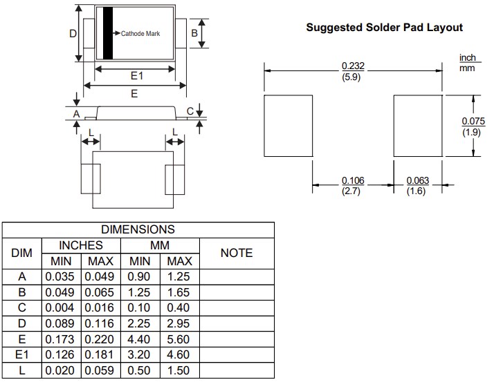 Mechanical Drawing - Micro Commercial Components (MCC) 40V to 200V Schottky Barrier Rectifiers